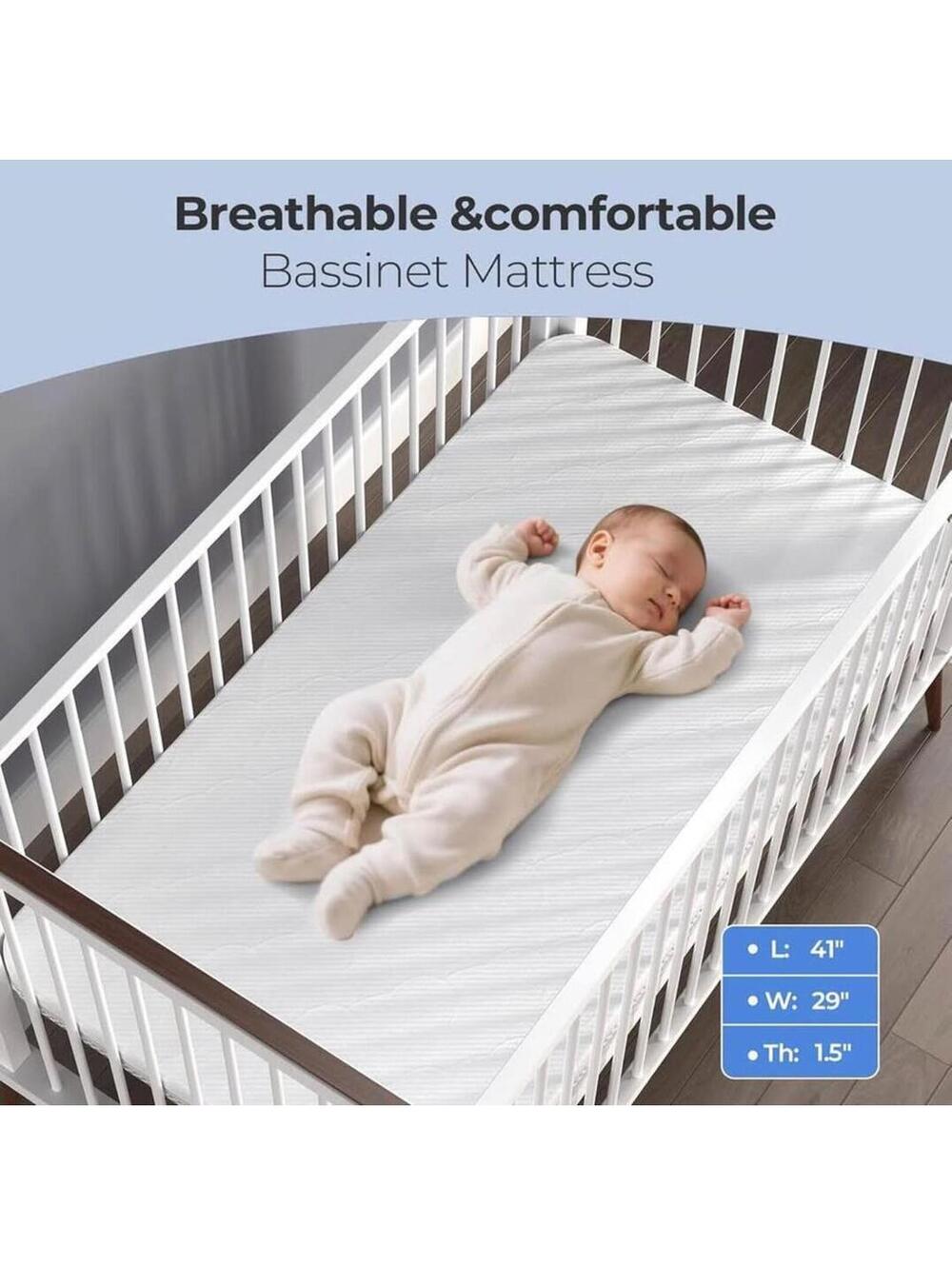 Bassinet Mattress, 41" x 29" (Dual Season Gel Memory Foam) - Brand New in Box!